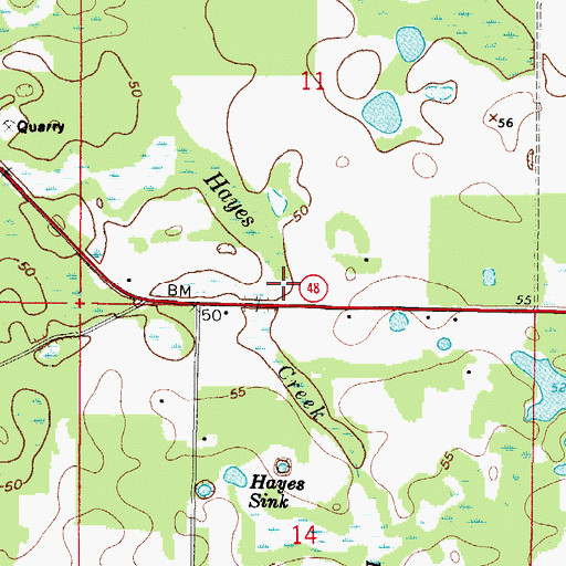 Topographic Map of Hayes Creek, FL