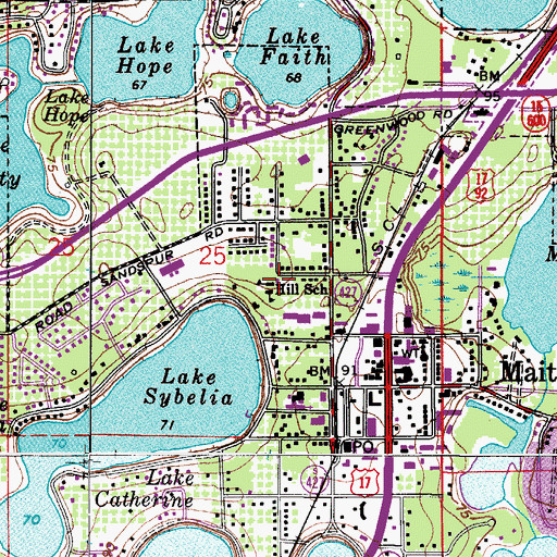 Topographic Map of Hill School, FL