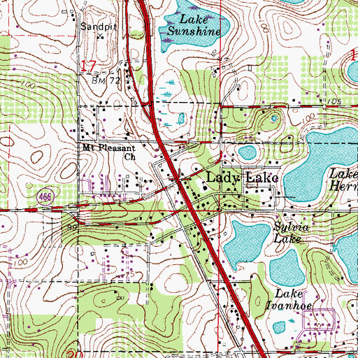 Topographic Map of Lady Lake, FL