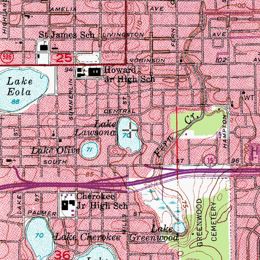 Topographic Map of Lake Lawsona, FL