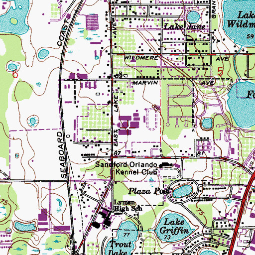 Topographic Map of Lyman High School, FL