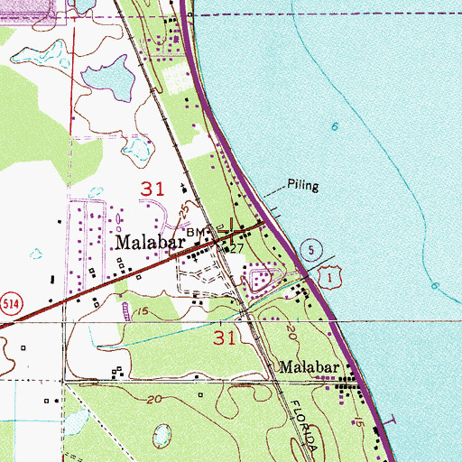 Topographic Map of Malabar, FL