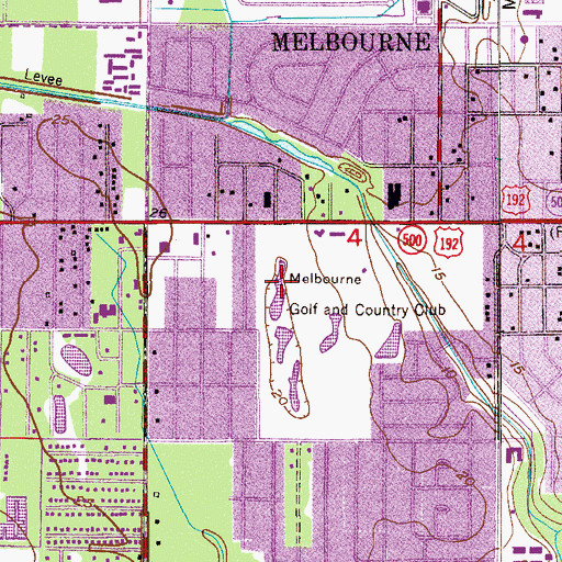 Topographic Map of Melbourne Golf and Country Club, FL