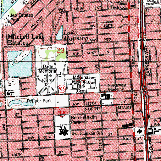 Topographic Map of Mount Sinai Memorial Park, FL