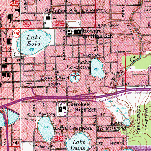 Topographic Map of Lake Olive, FL