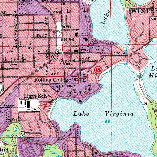 Topographic Map of Rollins College, FL