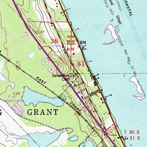 Topographic Map of Sebastian Municipal Cemetery, FL