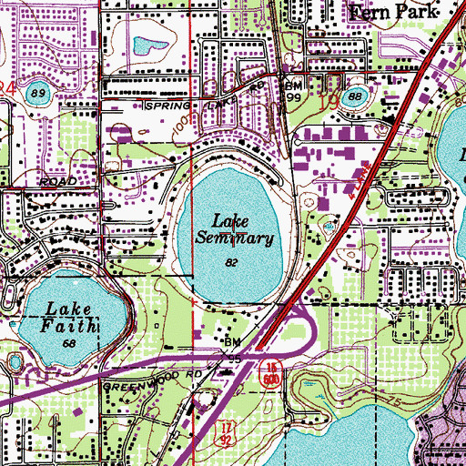 Topographic Map of Lake Seminary, FL
