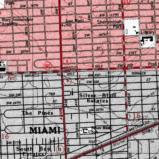 Topographic Map of Silver Bluff Estates, FL