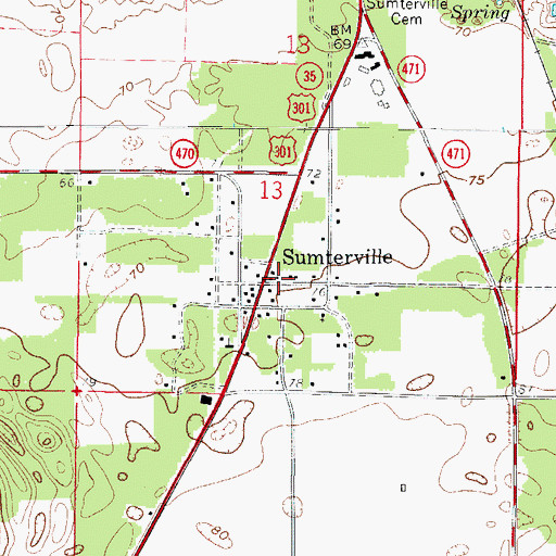Topographic Map of Sumterville, FL