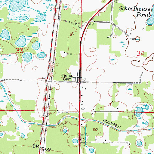 Topographic Map of Tema Cemetery, FL
