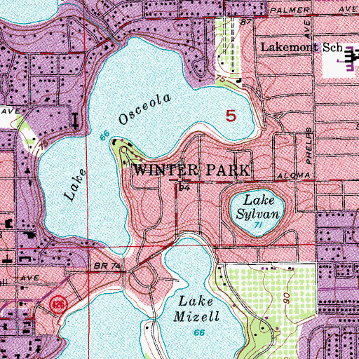 Topographic Map of Winter Park, FL