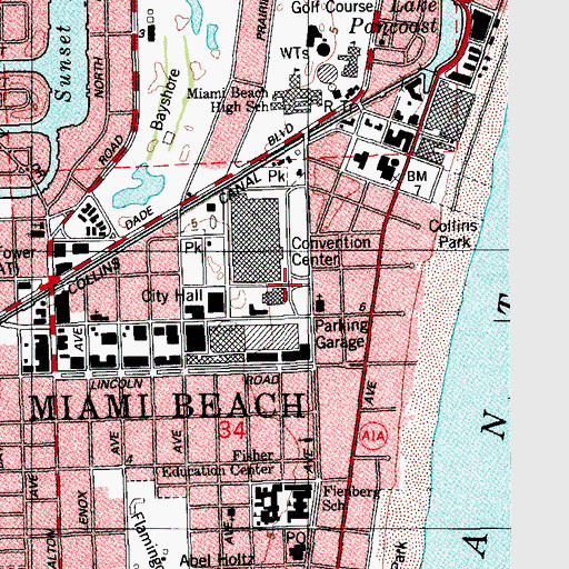 Topographic Map of Miami Beach Theater of the Performing Arts, FL