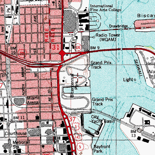 Topographic Map of Bicentennial Park, FL
