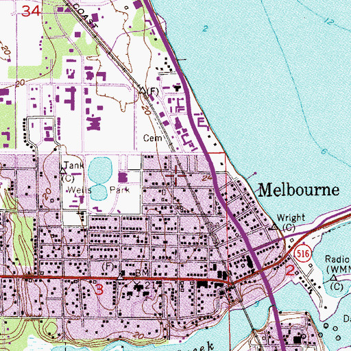Topographic Map of Melbourne, FL