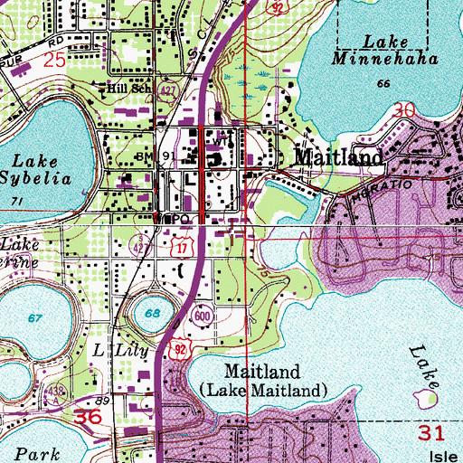 Topographic Map of Winter Park Mall, FL