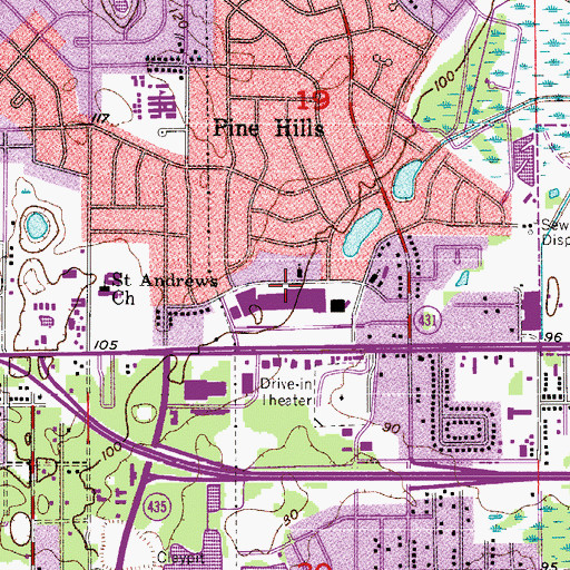 Topographic Map of Pine Hills Center, FL