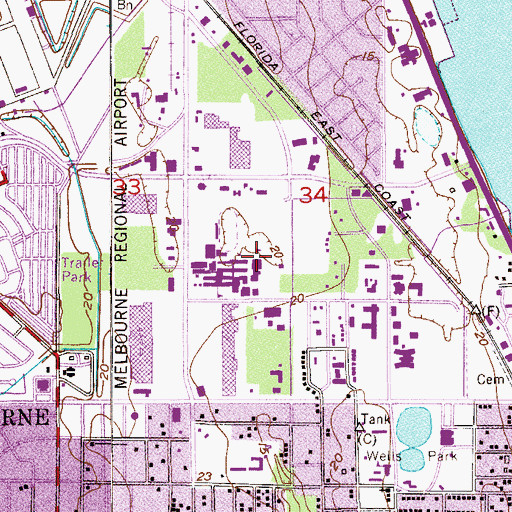 Topographic Map of Melbourne High School, FL