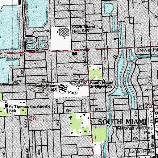 Topographic Map of South Miami Middle School, FL