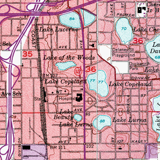 Topographic Map of Orlando Regional Medical Center Lucerne Pavilion, FL