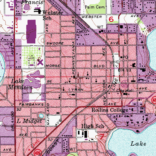 Topographic Map of Winter Park Public Library, FL