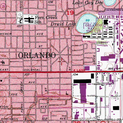 Topographic Map of Orlando Public Library - Eastland, FL