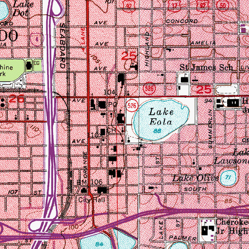 Topographic Map of Orlando Public Library, FL