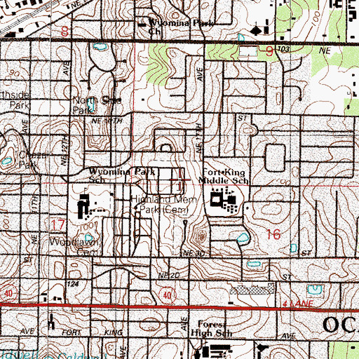 Topographic Map of Highland Memorial Park, FL