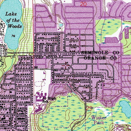 Topographic Map of First Baptist Church of Maitland, FL