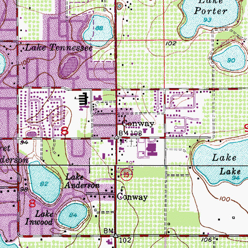 Topographic Map of Conway First Baptist Church, FL