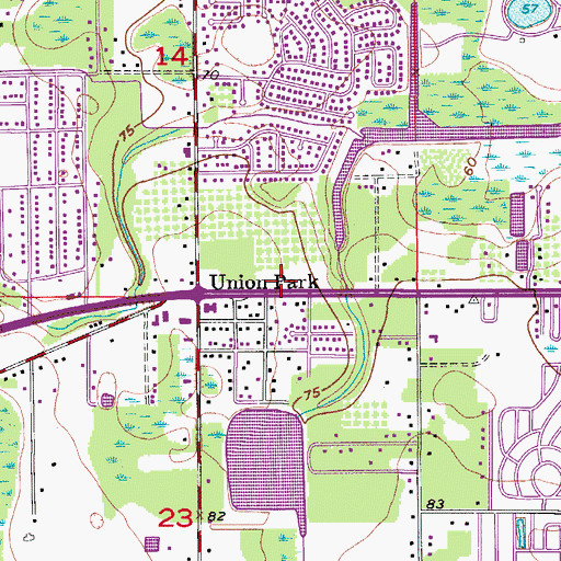 Topographic Map of First Baptist Church at Union Park, FL