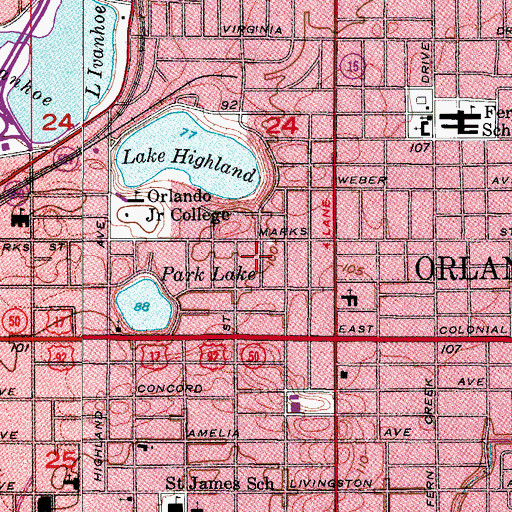 Topographic Map of Park Lake Presbyterian Church, FL