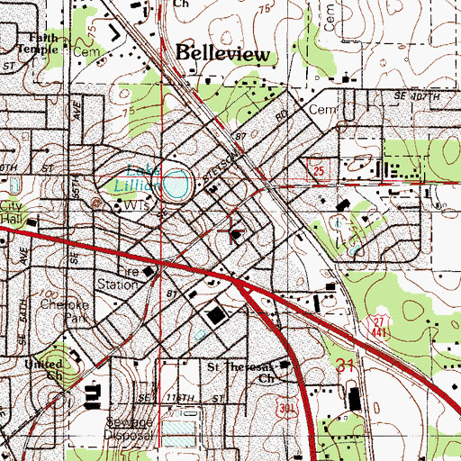 Topographic Map of First Baptist Church of Belleview, FL