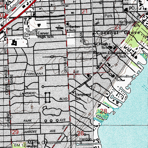 Topographic Map of First Baptist Church of South Miami, FL