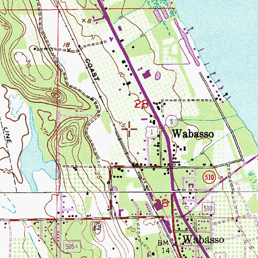 Topographic Map of First Baptist Church of Wabasso, FL