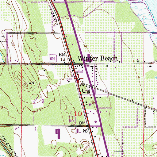 Topographic Map of First Baptist Church of Winter Beach, FL