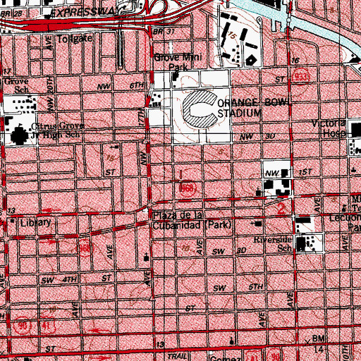 Topographic Map of Boulevard School, FL