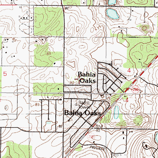 Topographic Map of Bahia Oaks, FL