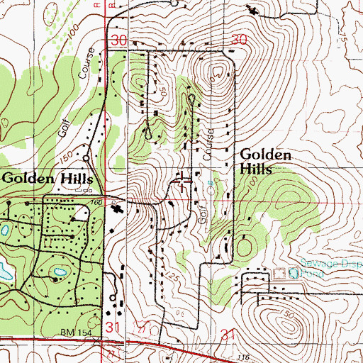 Topographic Map of Golden Hills, FL