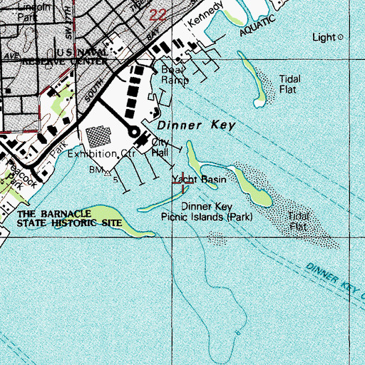 Topographic Map of Dinner Key Picnic Islands, FL