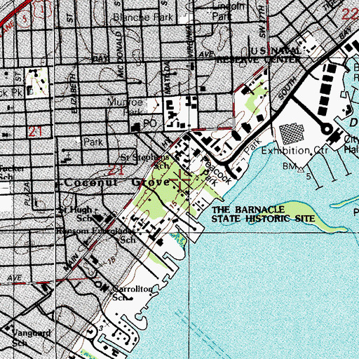 Topographic Map of The Barnacle Historic State Park, FL