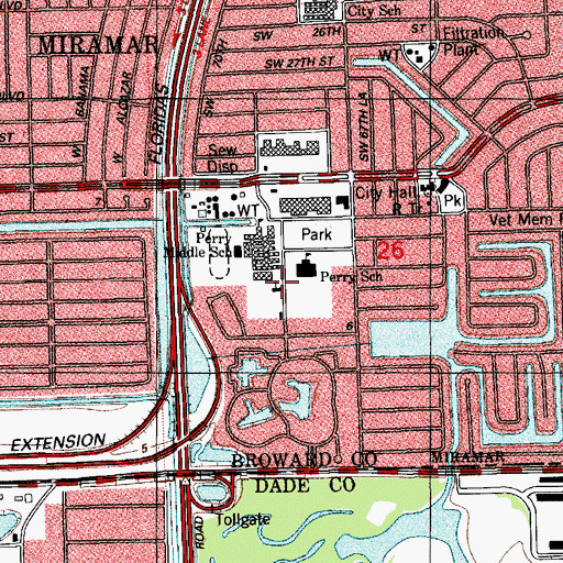 Topographic Map of Temple Israel of Miramar, FL