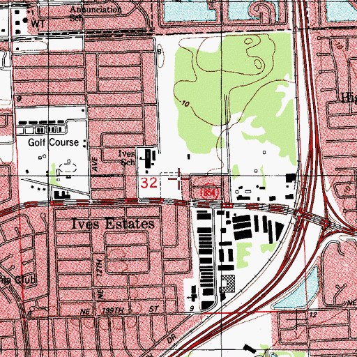 Topographic Map of Ives Estates Park, FL
