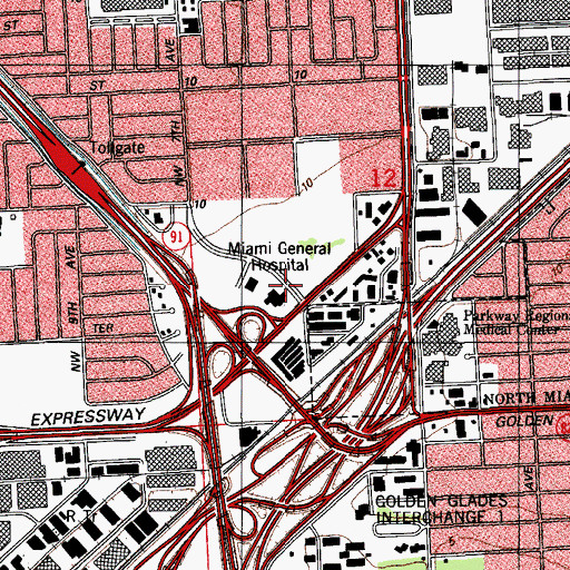 Topographic Map of Miami General Hospital, FL