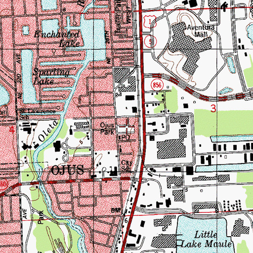 Topographic Map of Ojus Park, FL