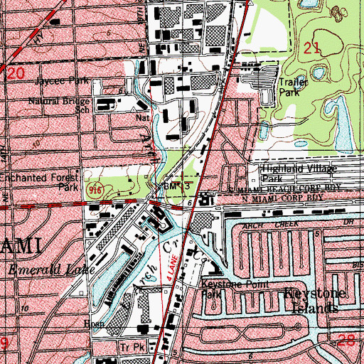 Topographic Map of Arch Creek Memorial Park, FL