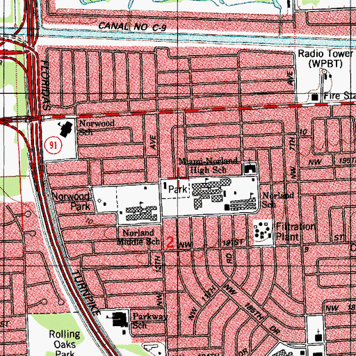 Topographic Map of North Dade Optimists Club Park, FL