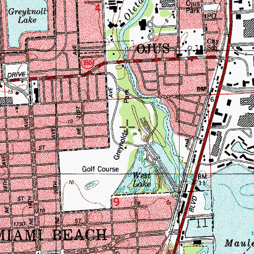 Topographic Map of Greynolds Park, FL