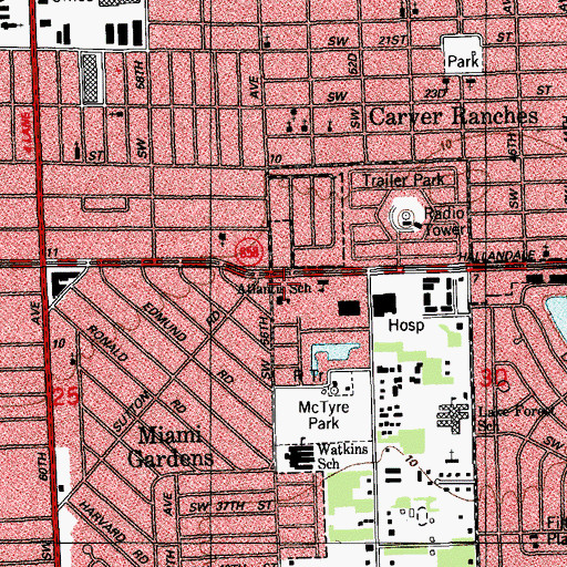 Topographic Map of Hilltop School, FL