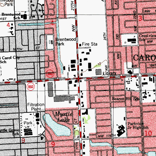 Topographic Map of Carol City, FL